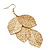 Gold Tone Hammered Leaf Drop Earrings - 10cm - view 2