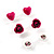 Heart, Rose And Crystal Stud Earring Set (Deep Pink) - view 3