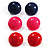 Set Of 3 Button Shaped Stud Earrings - 2cm Diameter (Blue, Red And Pink) - view 2