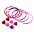 Red, Pale And Deep Pink Hoop And Heart Earring Set - 3 Pairs (6cm Diameter)