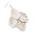 Silver Plated Textured Leaf Earrings - 8cm Drop - view 2