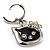 Cute Black Enamel Kitten Drop Earrings (Silver Tone) - view 4