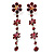 Long Statement Floral Dangle Earrings (Silver Tone & Ruby Red Colour) - 7cm Drop - view 2
