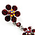 Long Statement Floral Dangle Earrings (Silver Tone & Ruby Red Colour) - 7cm Drop - view 7