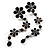 Long Statement Floral Dangle Earrings (Silver&Jet Black) -7cm Drop - view 4