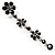 Long Statement Floral Dangle Earrings (Silver&Jet Black) -7cm Drop - view 5