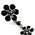 Long Statement Floral Dangle Earrings (Silver&Jet Black) -7cm Drop - view 6