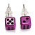 Tiny Purple Plastic Dice Stud Earrings (Silver Tone) -5mm Diameter - view 2