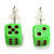 Tiny Bright Green Plastic Dice Stud Earrings (Silver Tone) -5mm Diameter