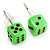 Tiny Bright Green Plastic Dice Stud Earrings (Silver Tone) -5mm Diameter - view 2