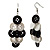 Black & White Plastic Button Drop Earrings (Silver Tone) - 8cm Drop - view 2