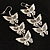 Silver Tone Crystal Butterfly Drop Earrings - 7.5cm Drop - view 3