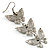 Silver Tone Crystal Butterfly Drop Earrings - 7.5cm Drop - view 7