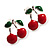 Tiny Red Enamel Cherry Stud Earrings (Silver Tone)