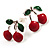 Tiny Red Enamel Cherry Stud Earrings (Silver Tone) - view 2