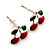 Tiny Red Enamel Cherry Stud Earrings (Silver Tone) - view 3