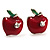 Tiny Red Apple Enamel Diamante Stud Earrings (Silver Tone)