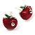 Tiny Red Apple Enamel Diamante Stud Earrings (Silver Tone) - view 3