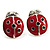 Red Enamel Lady Bird Stud Earrings (Silver Tone)
