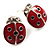 Red Enamel Lady Bird Stud Earrings (Silver Tone) - view 3