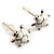 Small Cream Enamel Turtle Stud Earrings In Silver Tone - 13mm Length - view 2