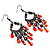 Pale Red  Bead Chain Chandelier Earrings (Black Tone) - 8cm Drop - view 7