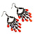 Pale Red  Bead Chain Chandelier Earrings (Black Tone) - 8cm Drop