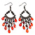 Pale Red  Bead Chain Chandelier Earrings (Black Tone) - 8cm Drop - view 2