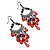 Pale Red  Bead Chain Chandelier Earrings (Black Tone) - 8cm Drop - view 8