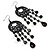 Long Black Acrylic Bead Hoop Chandelier Earrings (Black Tone) -11.5cm Drop
