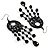 Long Black Acrylic Bead Hoop Chandelier Earrings (Black Tone) -11.5cm Drop - view 3