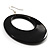 Black Acrylic Hoop Earrings (Silver Tone) -7.5cm Drop - view 3