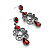 Hot Red Gothic Bead Drop Earrings (Antique Silver Tone)