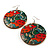 Fish Pattern Round Wood Drop Earrings (Silver Tone) - 6cm Diameter - view 4
