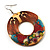 Funky Fish Pattern Donut Wood Drop Earrings (Silver Tone) - 5cm Diameter - view 2