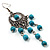 Antique Silver Tone Turquoise Bead Drop Earrings - 8cm Drop - view 5