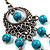 Antique Silver Tone Turquoise Bead Drop Earrings - 8cm Drop - view 6