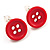 Small Dark Red Plastic Button Stud Earrings (Silver Tone) -11mm Diameter