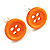 Small Orange Plastic Button Stud Earrings (Silver Tone) -11mm Diameter