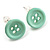 Small Pale Green Plastic Button Stud Earrings (Silver Tone) -11mm Diameter