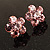 Small Pink Diamante Flower Stud Earrigns (Silver Tone) -2cm Diameter - view 2
