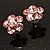 Small Pink Diamante Flower Stud Earrigns (Silver Tone) -2cm Diameter - view 4