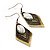Vintage Diamond Shape Diamante Drop Earrings (Bronze Tone) - 6.5cm Drop - view 2
