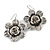 Silver Tone Textured Floral Drop Earrings - 5.5cm Drop