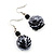 Black Sequin Ball Drop Earrings (Silver Tone) - 5.5cm Drop - view 2