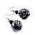 Black Sequin Ball Drop Earrings (Silver Tone) - 5.5cm Drop