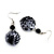 Black Sequin Ball Drop Earrings (Silver Tone) - 5.5cm Drop - view 5