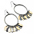 Large Oval-Shaped Dangle Hoop Earrings (Black & Gold Tone) - 9.5cm Drop