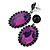 Large Deep Purple Oval Acrylic Drop Earrings (Black Tone Metal) - 5.5cm Drop
