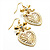 Gold Tone Crystal Bow Heart Drop Earrings - 5.5cm Drop